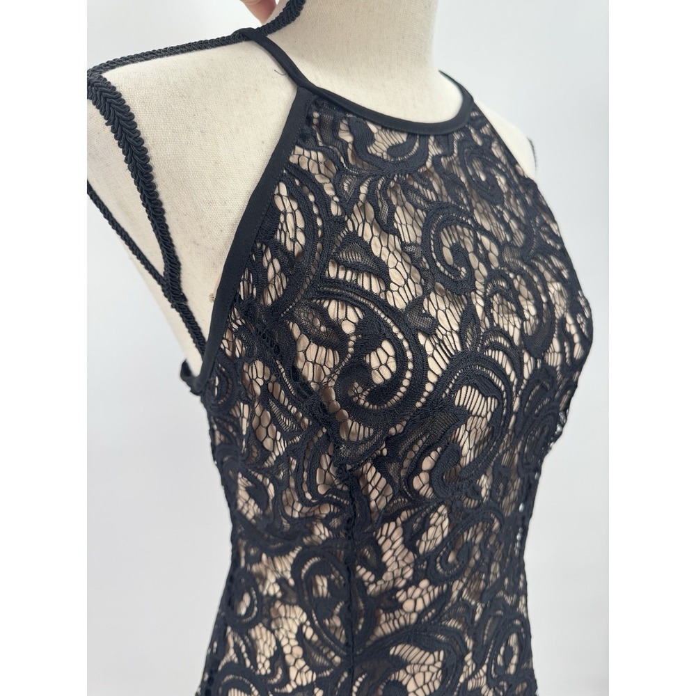 Y2K Whimsigoth All Over Lace Halter Top XL Nude Lined Dark Fairy Coquette Retro
